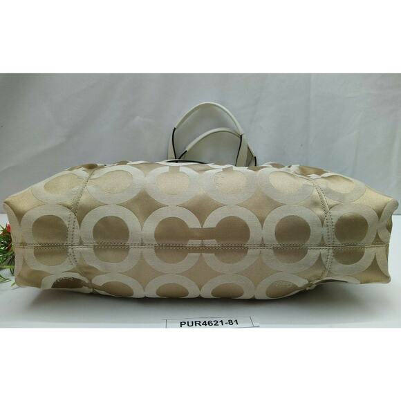 Coach Madison Beige Canvas Light Yellow Leather Trim Tote Shoulder Bag - Picture 8 of 13